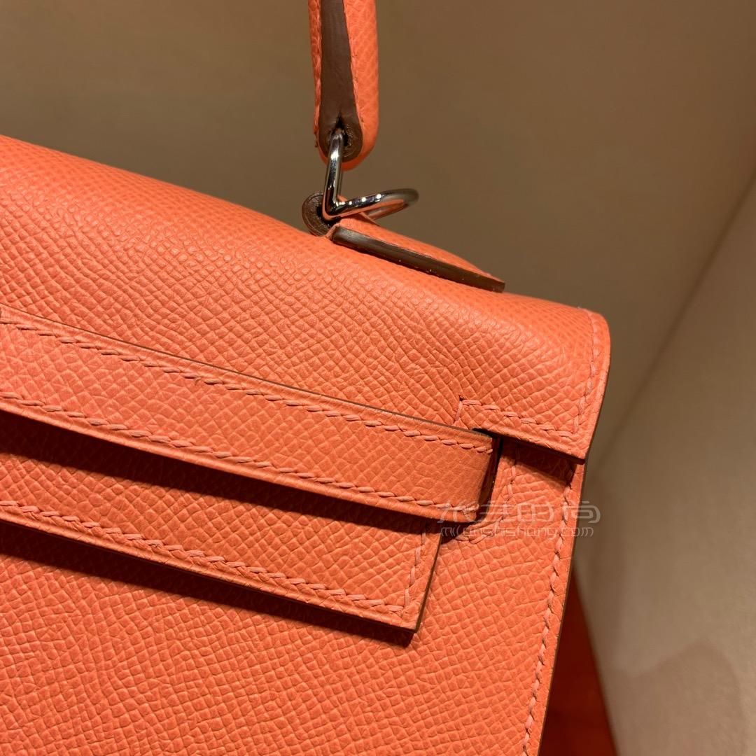 爱马仕凯莉包hermes kelly 25cm epsom 龙虾粉 银扣 全手缝蜡线 热门